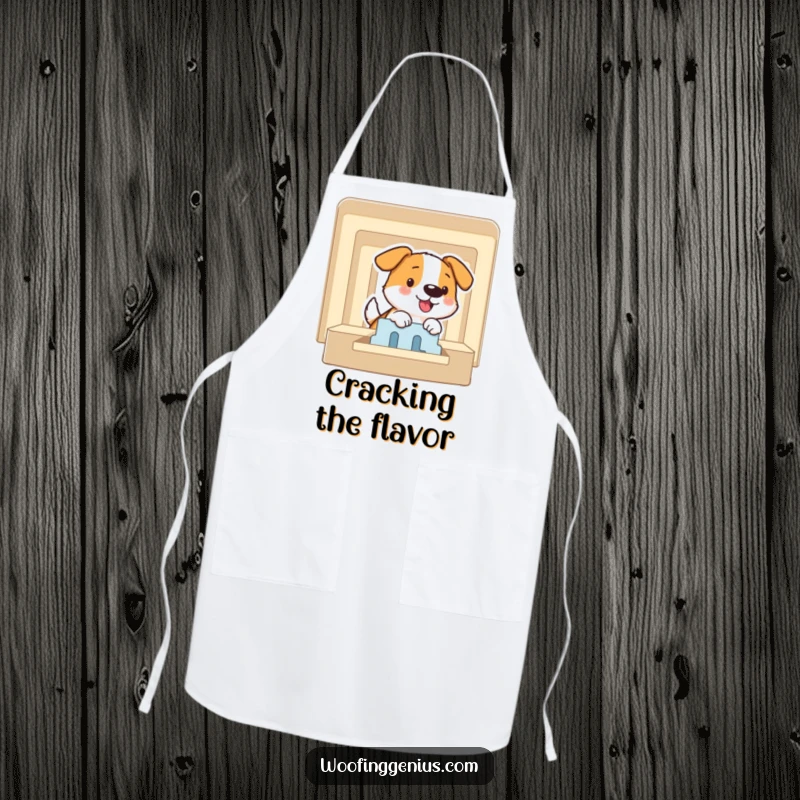 Funny apron showcasing a dog smiling as it expertly solves a puzzle maze, symbolizing culinary strategy and clever problem-solving.