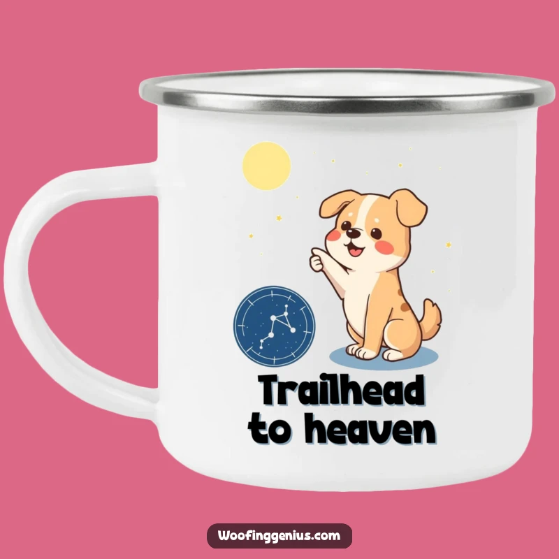 Funny Dog Camping Mug: Stargazing Pointing Out Constellations by the Fire