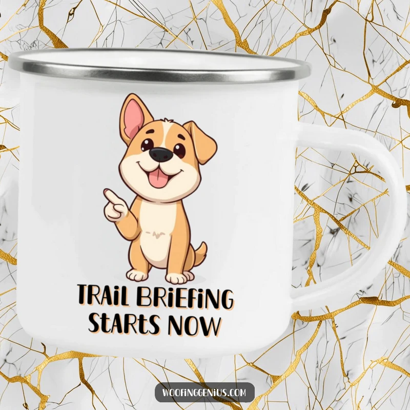 Funny dog confidently using a miniature pointer, presenting around a campfire, perfect for camping trips.