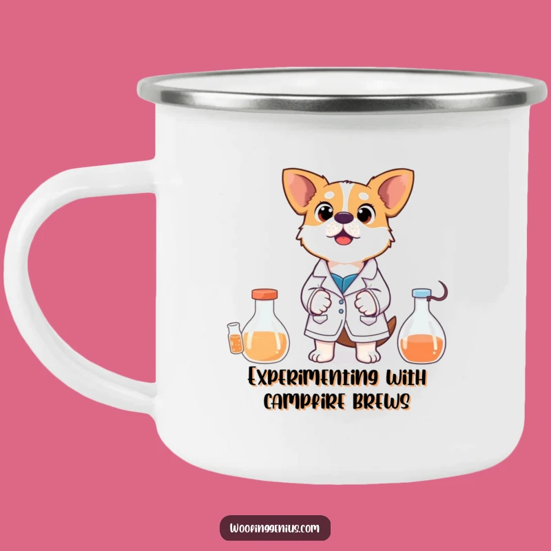 Funny Scientist Dog Camping Mug: Surprised Experiment Pup, Hilarious Outdoor Gift