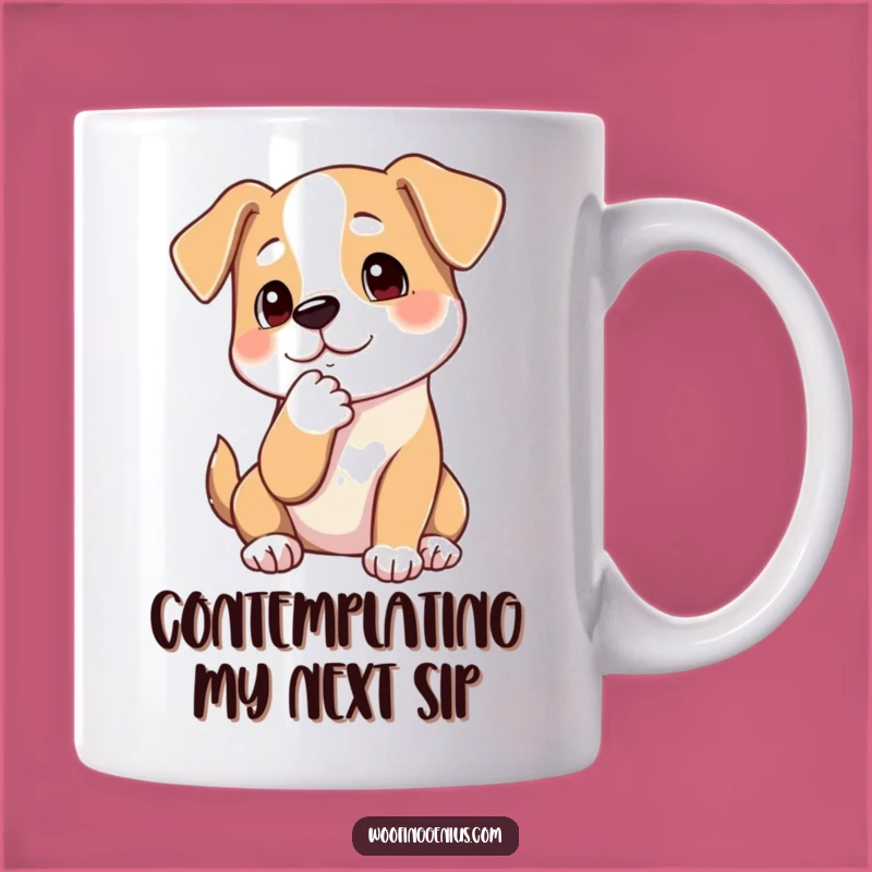 Funny Pondering Dog Mug - Chin Stroke Paw, Deep Thought Gift for Thinkers