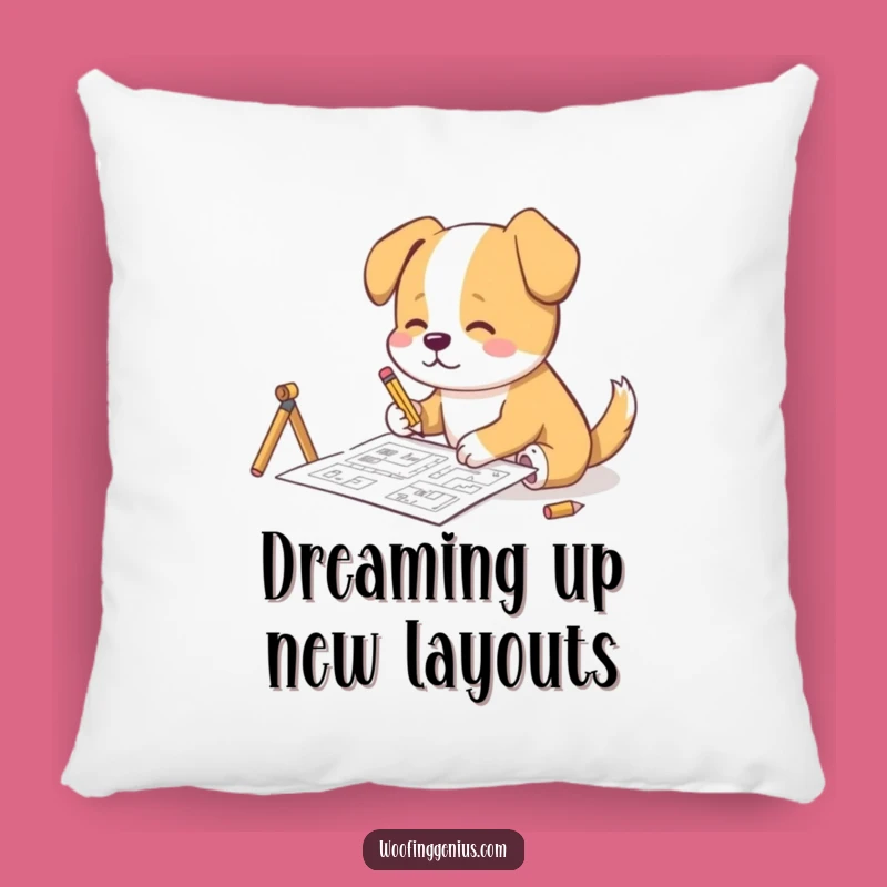 Funny Architect Dog Pillow: Blueprint Sketching Comfort, Hilarious Creative Gift
