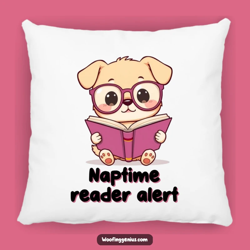 Funny Kawaii Dog Pillow: Comfy intellectual pup cushion, a snuggly and funny gift for bookworms.