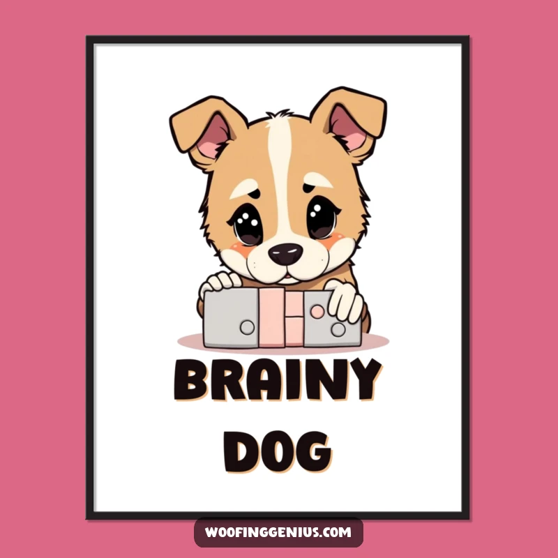 Funny Genius Dog Digital Art: Solved Puzzle Brilliance, Instant Humorous Decor
