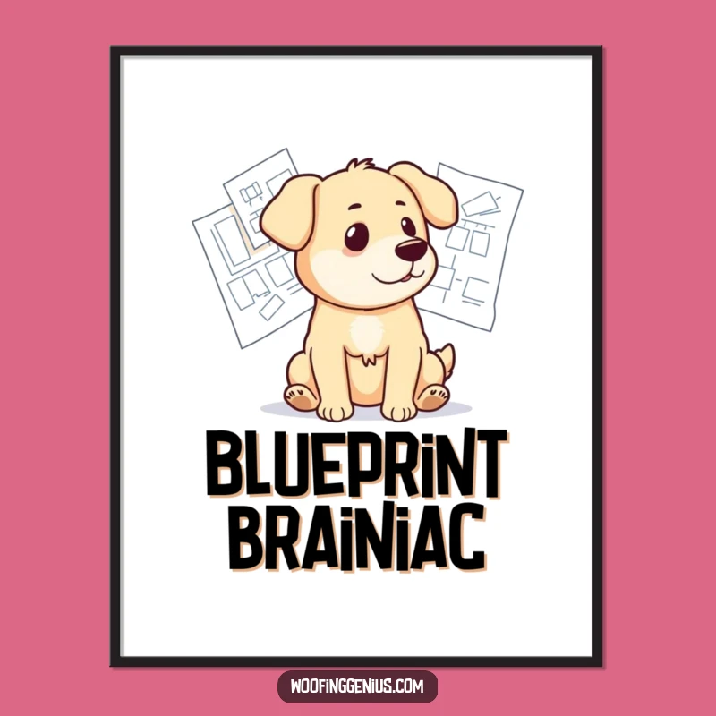 Funny Architect Dog Digital Art: Thoughtful Blueprint Print, Hilarious Instant Gift