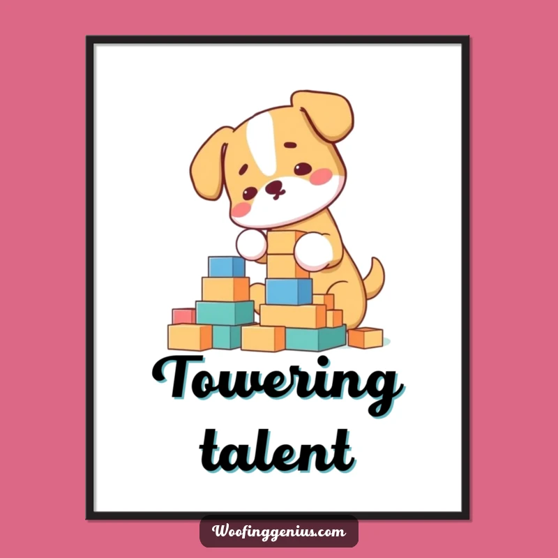 Funny Architect Dog Digital Art: Towering Blocks, Instant Humorous Decor