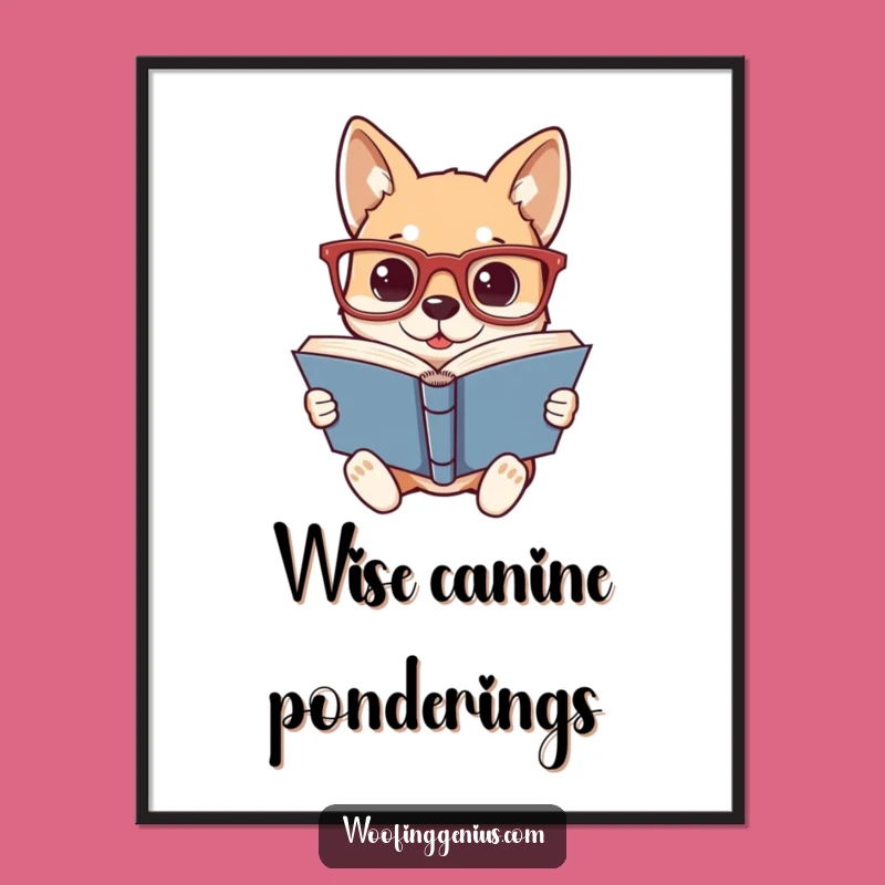 Funny Bookworm Dog Digital Art - Oversized Glasses, Printable Literary Gift
