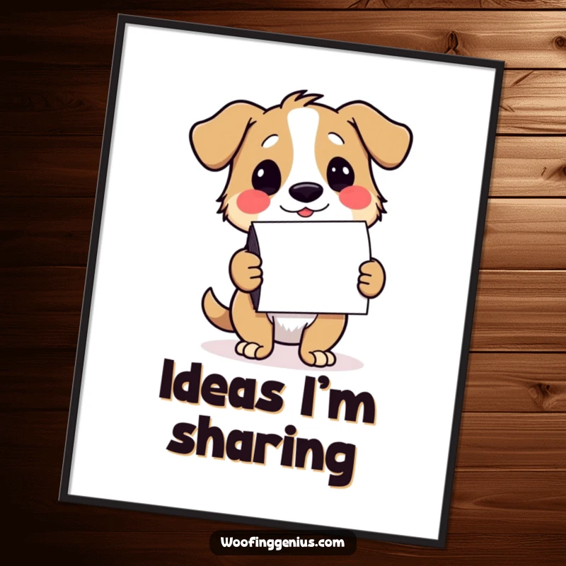 Funny dog digital art print of a winking dog presenting colorful notecards, symbolizing connection and humor.