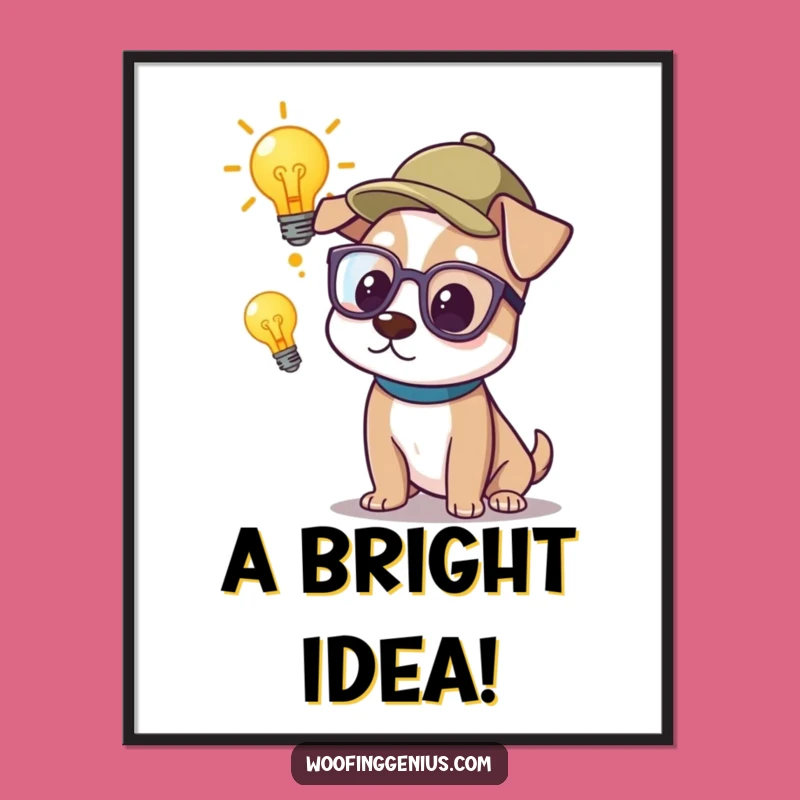 Funny Genius Dog Digital Art: Smart Pondering Pup, Hilarious Wall Art