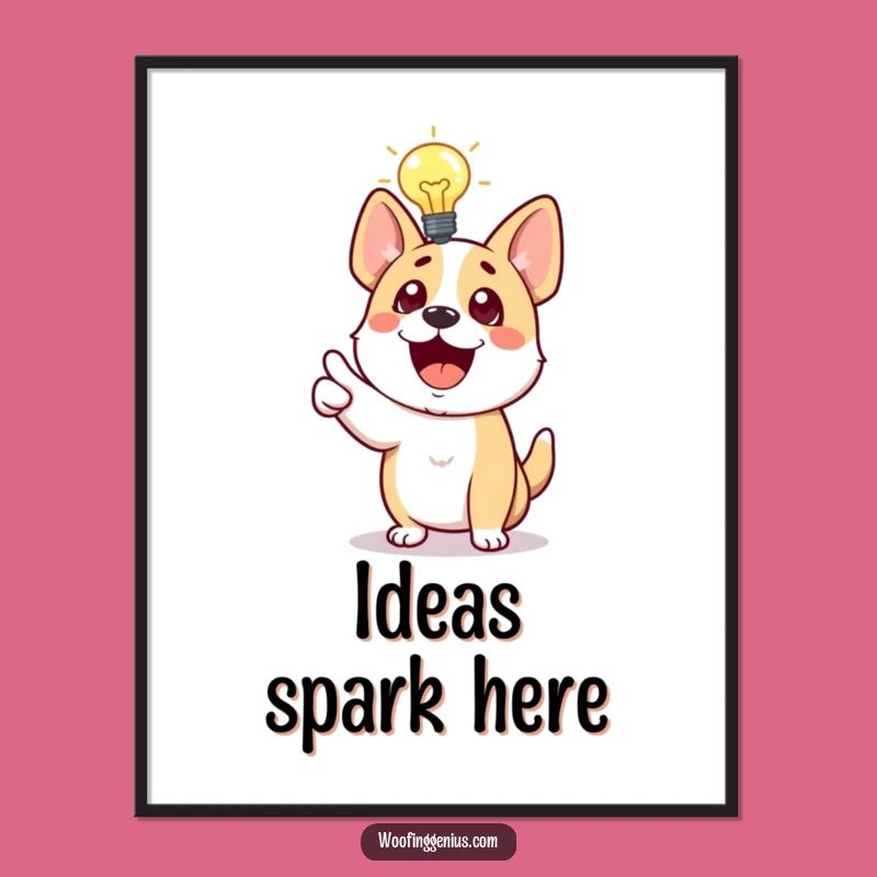 Funny Dog Idea Digital Art Print: Smart Pup Excitement Decor Gift