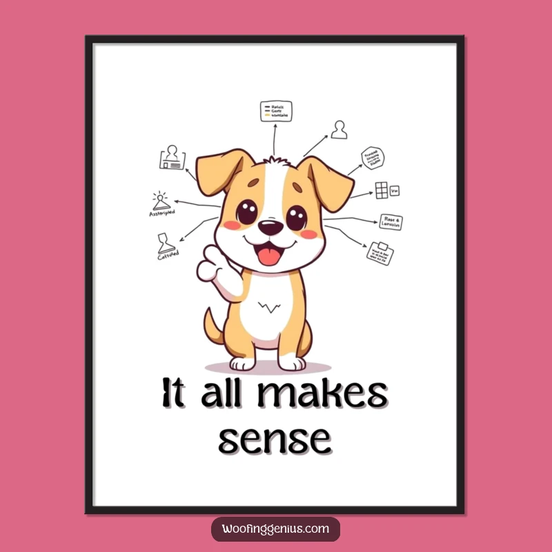 Funny Brainy Dog Digital Art: Intelligent Canine Diagram Decor