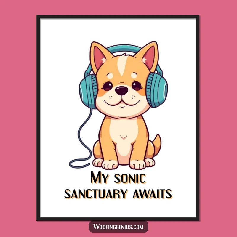 Funny Dog Digital Art - Music Lover Hound With Headphones - Instant Download Gift