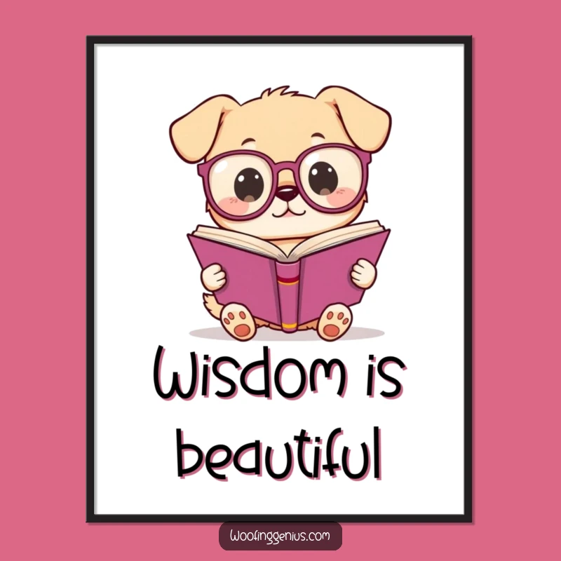 Funny Kawaii Dog Digital Print: Intellectual pup artwork, a downloadable funny gift for art lovers.