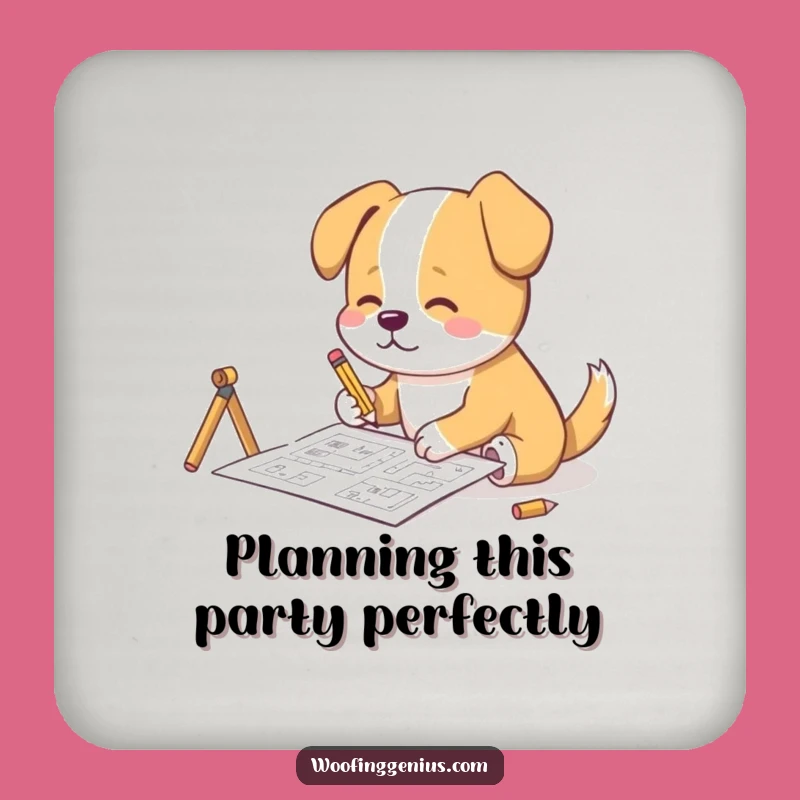 Funny Architect Dog Drink Coaster: Blueprint Sketching Pup, Hilarious Gift