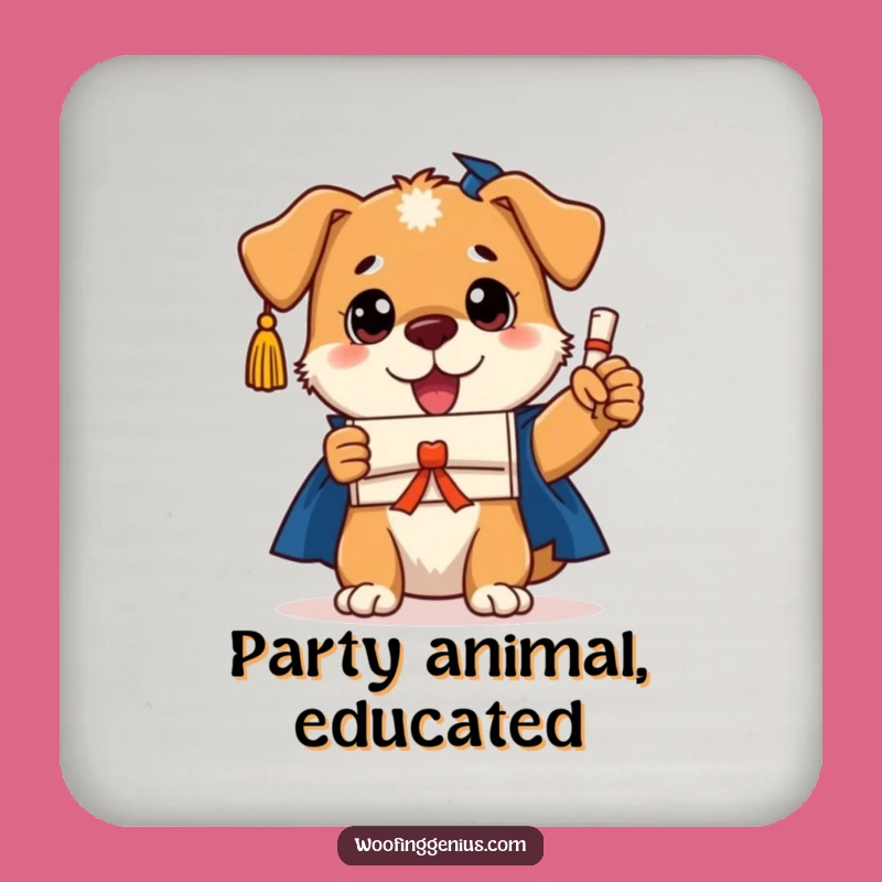Funny Dog Graduation Coaster: Protect Surfaces with Smart Academic Charm