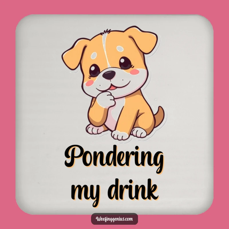Funny Dog Ponder Coaster: Thoughtful Chin Tap, Humorous Table Gift