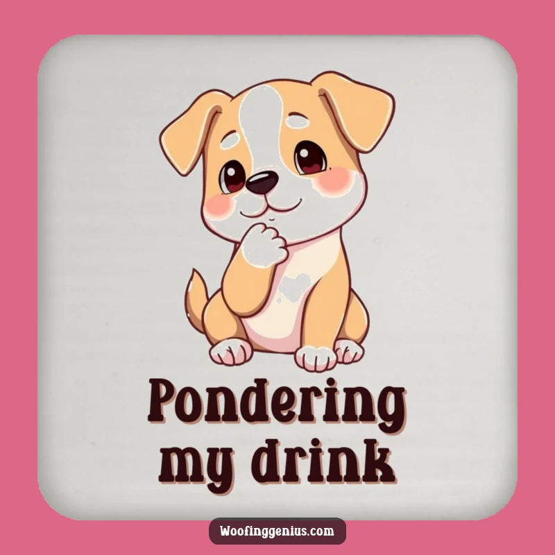 Funny Pensive Dog Coaster - Chin Stroke Paw, Humorous Contemplation Protection Gift