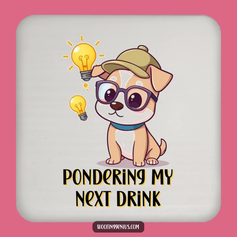 Funny Genius Dog Drink Coaster: Smart Pondering Pup, Hilarious Gift