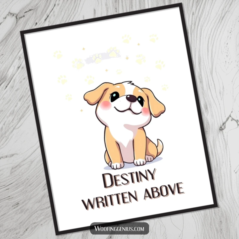 Funny dog gazing at paw print constellations in the sky, creating dreamy and funny wall art. Great funny gift.