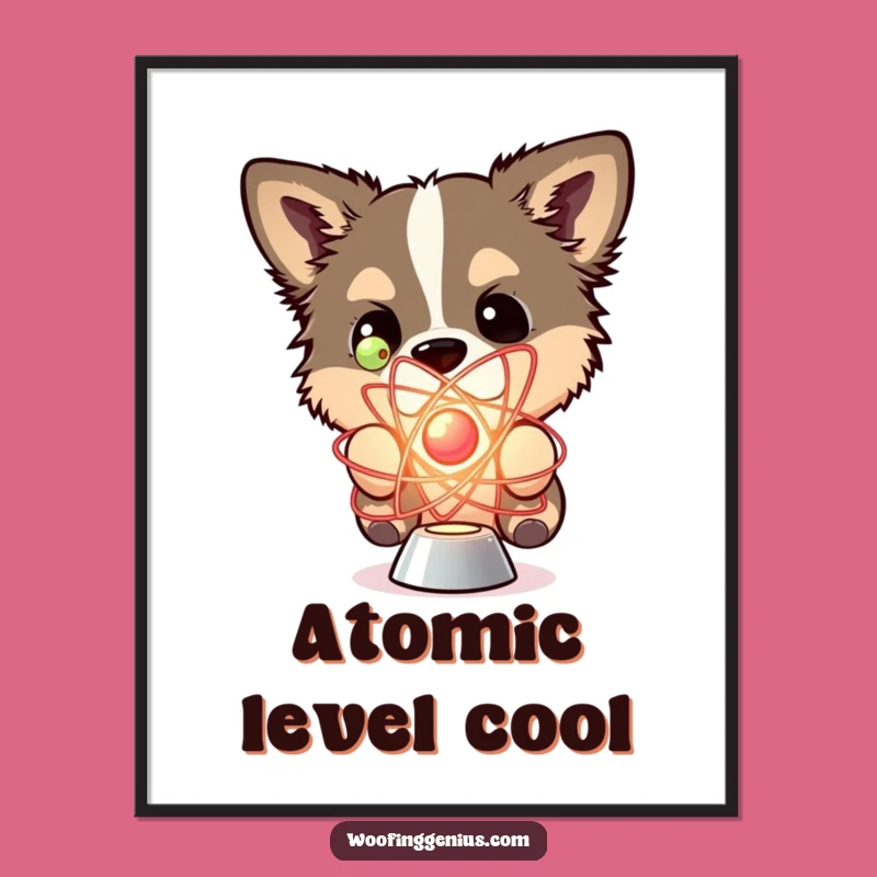 Funny Dog Poster: Atom Curiosity Art, Nerdy Science Wall Decor Gift
