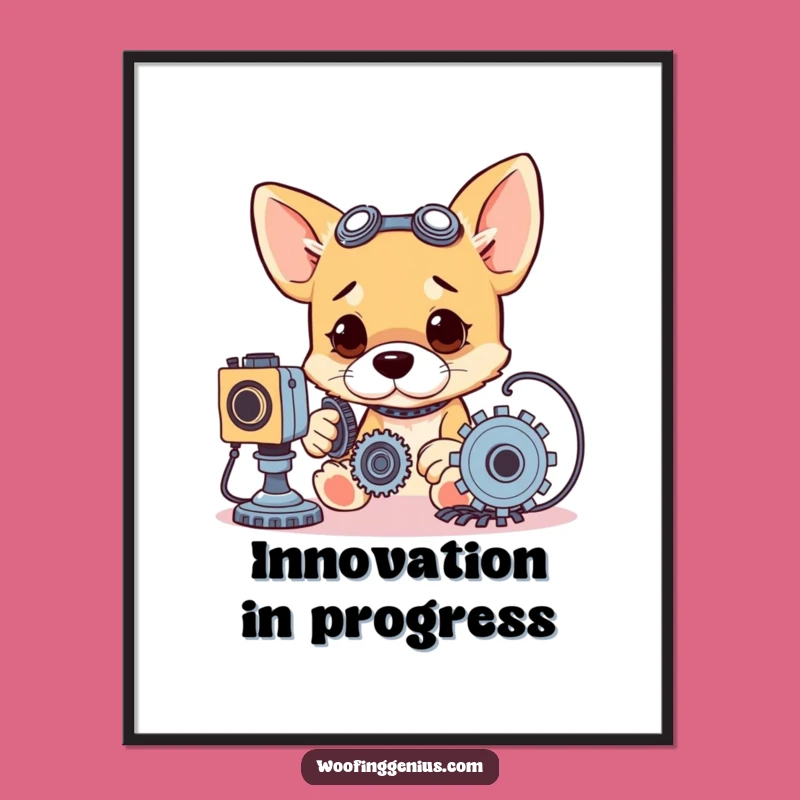 Funny Dog Inventor Poster - Inspiring Canine Genius Art, Unique Funny Gift Idea