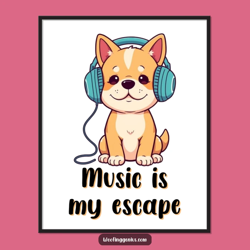 Funny Dog Music Poster - Cool Canine In Headphones - Vibrant Wall Art Gift