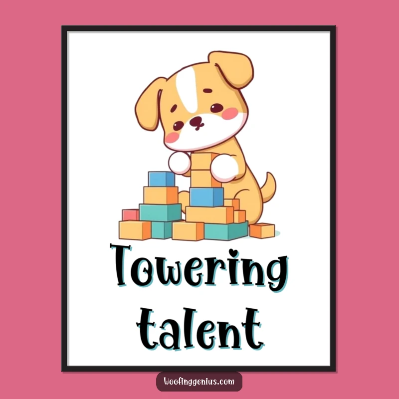 Funny Architect Dog Poster: Towering Blocks Art, Hilarious Gift Idea
