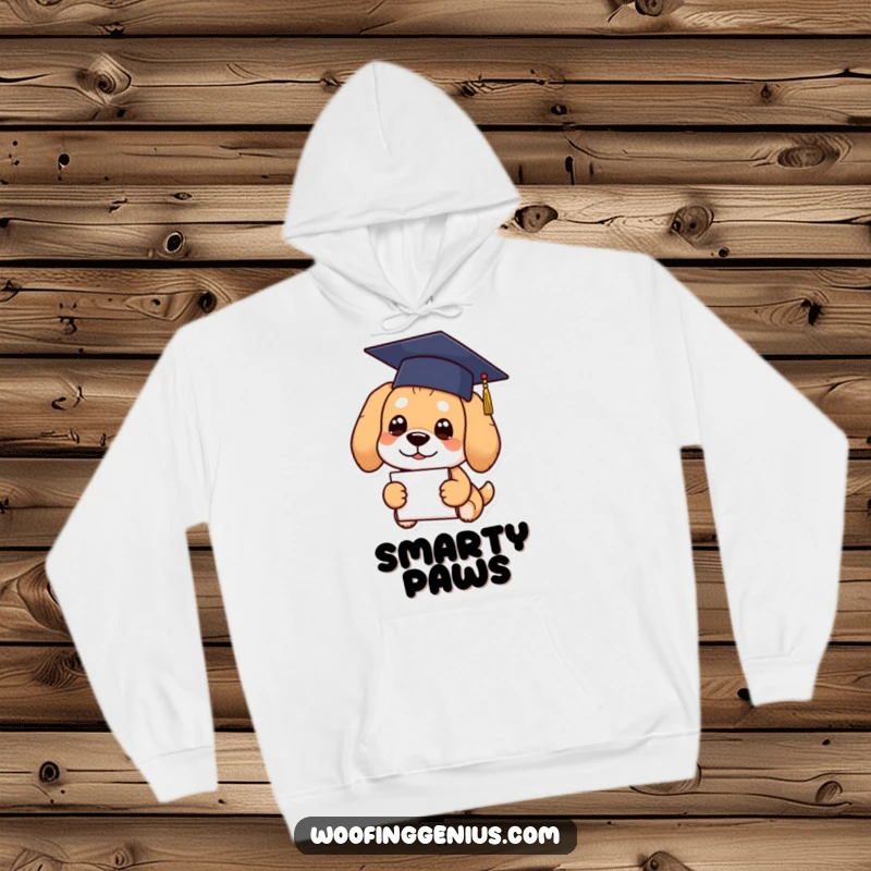Funny Graduation Dog Hoodie featuring a dog wearing a graduation cap and holding a diploma.