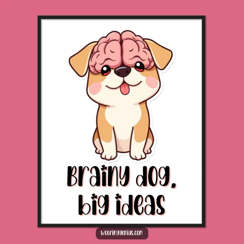 Funny Free Printable Wall Art: Big Brain Dog, Humorous Downloadable Intellectual Decor