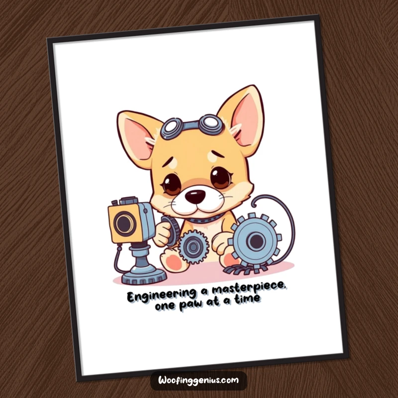 Funny Free Printable Dog Engineer Wall Art: A dog intently working on gears and wires, bringing quirky charm to any room.