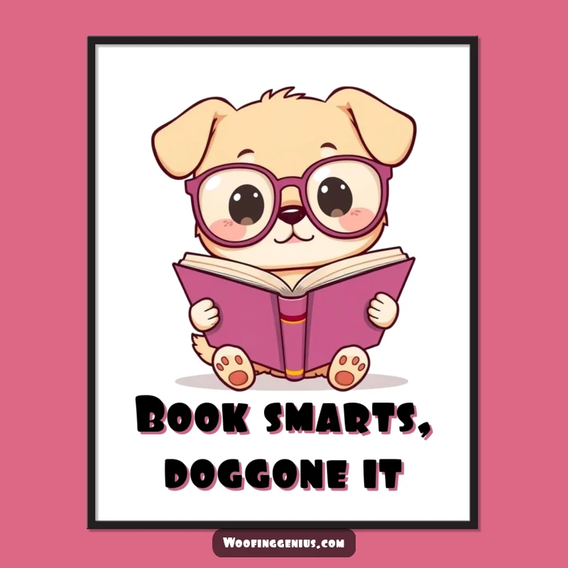 Free Printable Kawaii Dog Art: Funny Reading Dog Downloadable Gift
