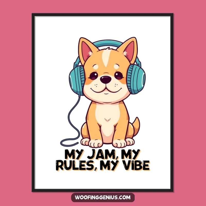 Free Printable Wall Art: Dog with Headphones, Funny Music Dog Poster, Downloadable Art