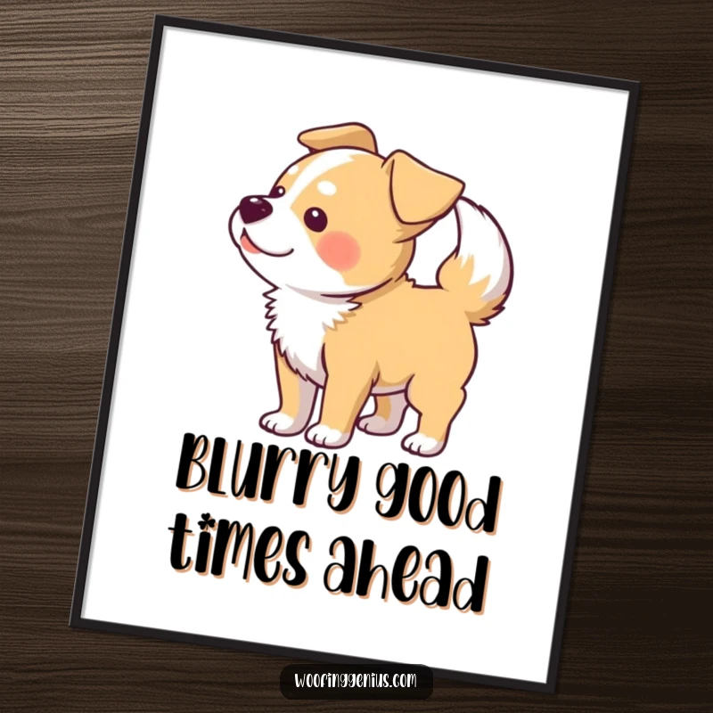 Funny Free Printable Wall Art: Dog's tail and body creating a motion blur from enthusiastic wagging, capturing pure, infectious happiness.