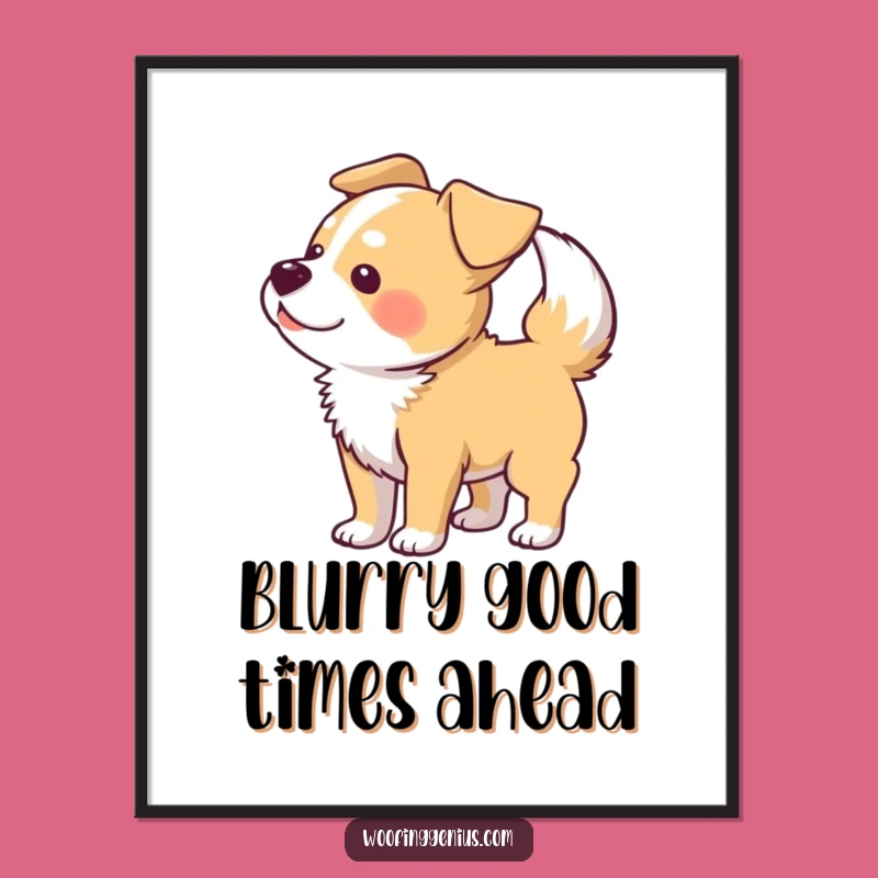 Funny Free Printable Wall Art: Blurry Tail Dog, Humorous Downloadable Happy Decor
