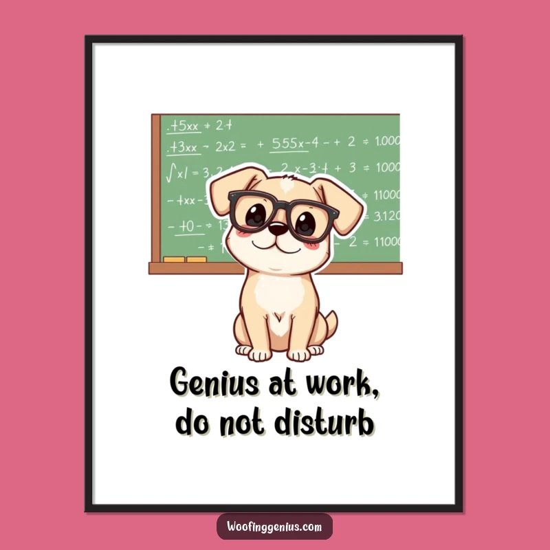 Free Printable Wall Art: Genius Dog With Equations, Funny Downloadable Decor Gift