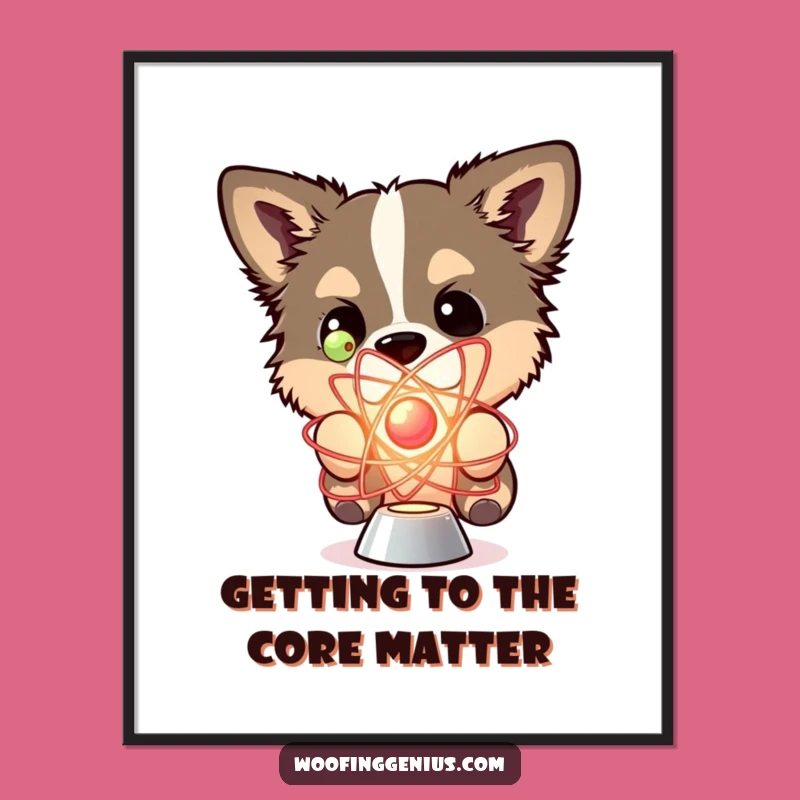 Funny Free Printable Wall Art: Curious Dog & Atom Model, Intellectual Downloadable Decor