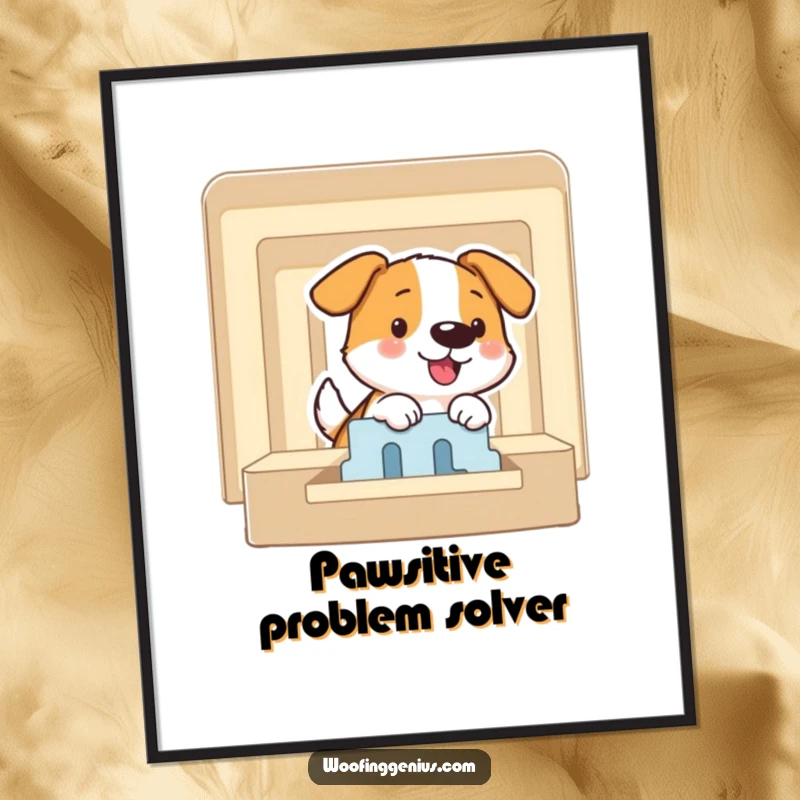 Funny Free Printable Wall Art: A dog with a triumphant smile expertly navigates and solves a tricky maze puzzle.