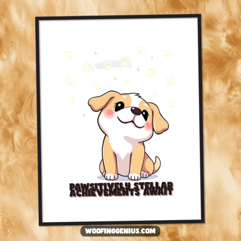 Funny Free Printable Wall Art: Dog gazing intently at a constellation of paw prints in the night sky.