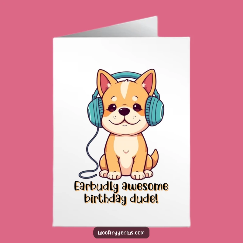 Free Printable Birthday Card: Dog Wearing Headphones, Funny Music Lover Dog Downloadable Gift