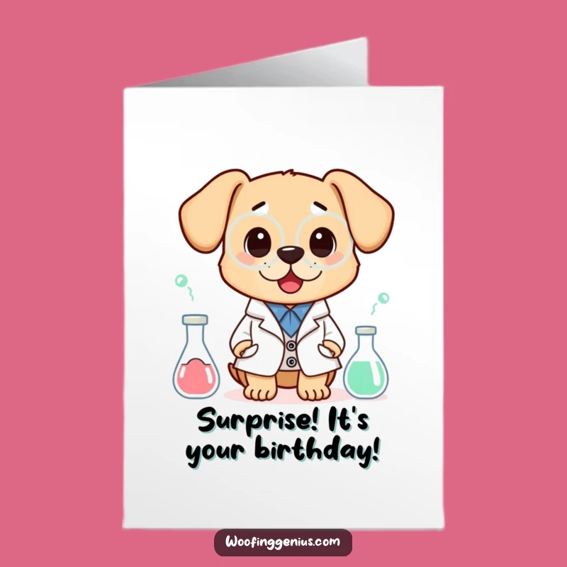 Free Printable Birthday Card: Surprised Scientist Dog - Wild Experiment Gift