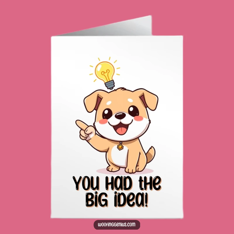 Free Printable Congrats Card: Inspired Dog With Lightbulb, Downloadable Success Gift