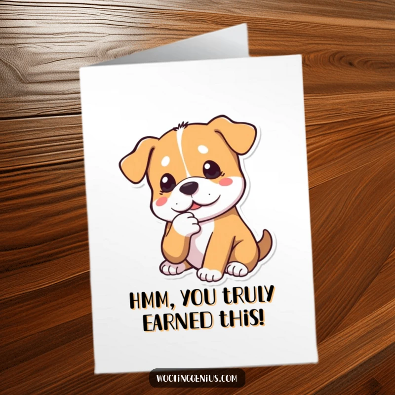 Funny Free Printable Congratulations Card: Dog resting chin on paw, looking contemplative and deep in thought.