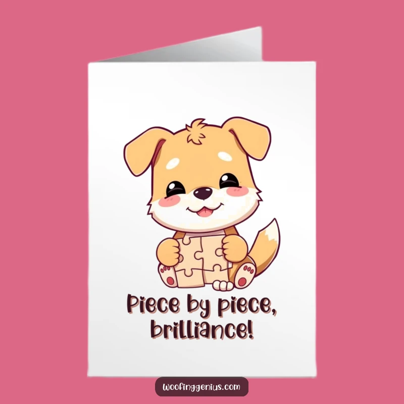 Free Printable Congrats Card: Triumphant Dog Puzzle Solver Funny Downloadable Gift