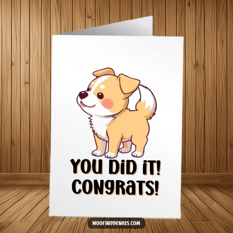 Funny Free Printable Congratulations Card: Dog's body a blur from extreme tail wagging, celebrating success with pure joy and speed.