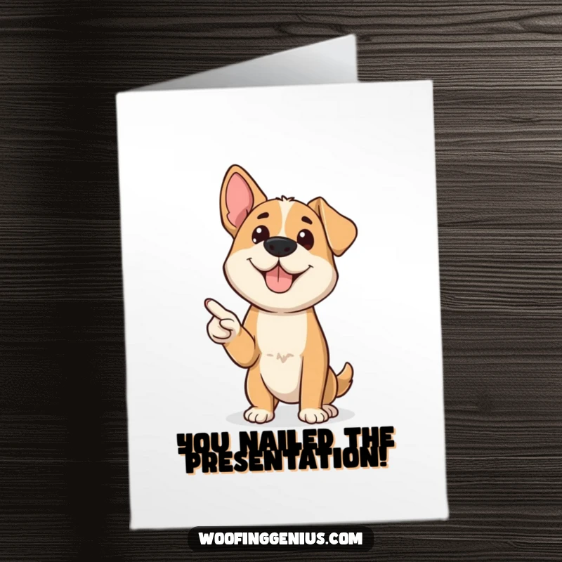 Funny Free Printable Congratulations Card: A dog confidently stands with a miniature pointer, ready to present.