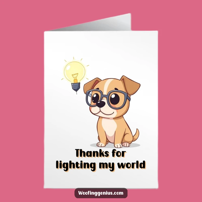 Free Printable Thank You Card: Dog Glasses Lightbulb - Humorous Downloadable Gratitude