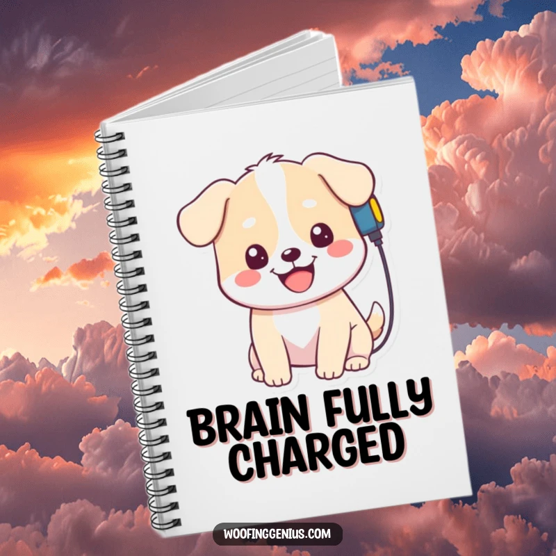 Funny Kawaii Dog Notebook: Adorable dog plugging a charger into its head, a cute and funny companion for all your writing.