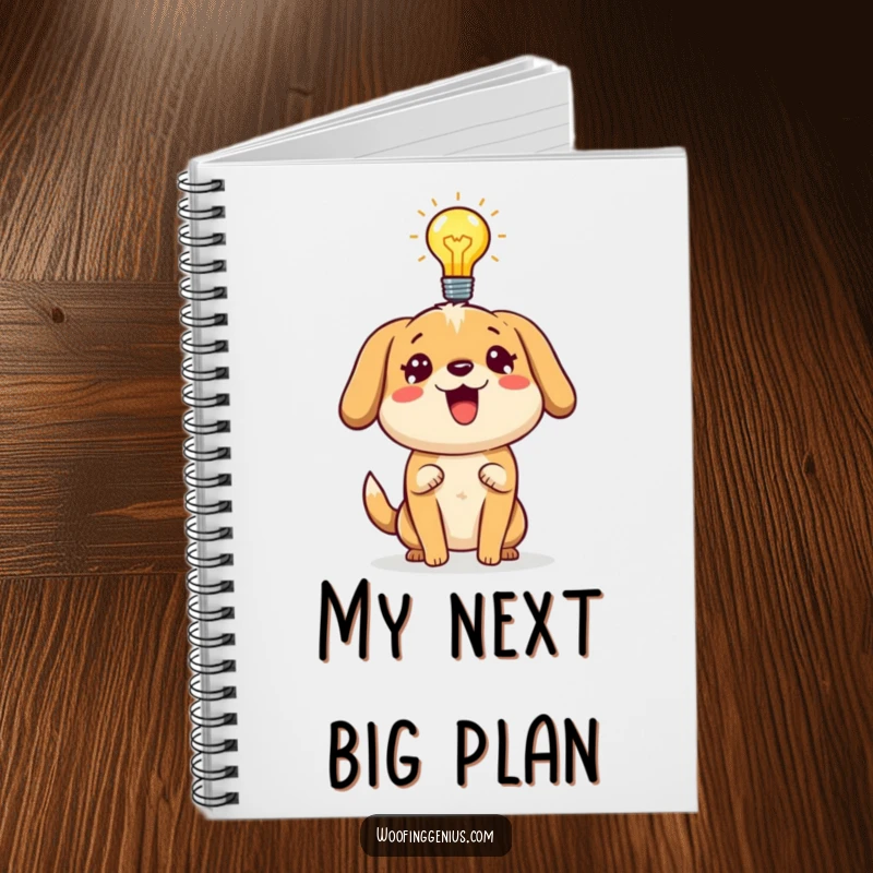 Funny dog notebook with a dog and a lightbulb, designed for jotting down brilliant ideas.