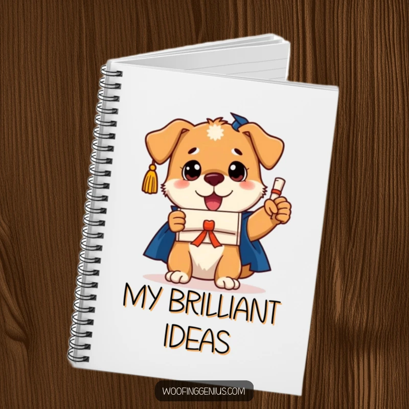 Funny dog graduation notebook featuring a smart dog with a cap and diploma, perfect for jotting down clever notes and ideas.