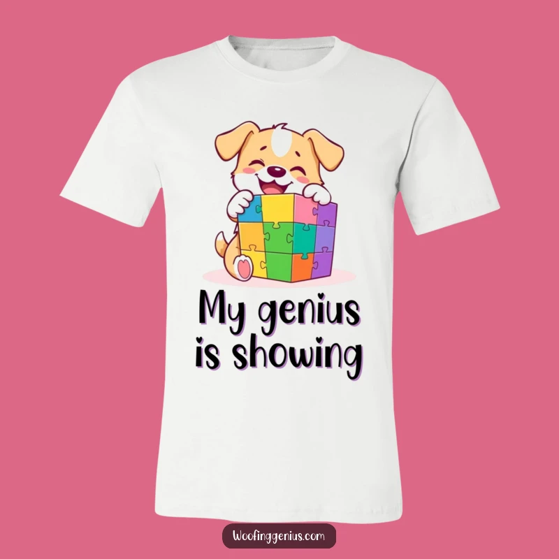 Funny Dog T-Shirt: Brilliant Canine Mastermind Solving a Colorful Puzzle Cube